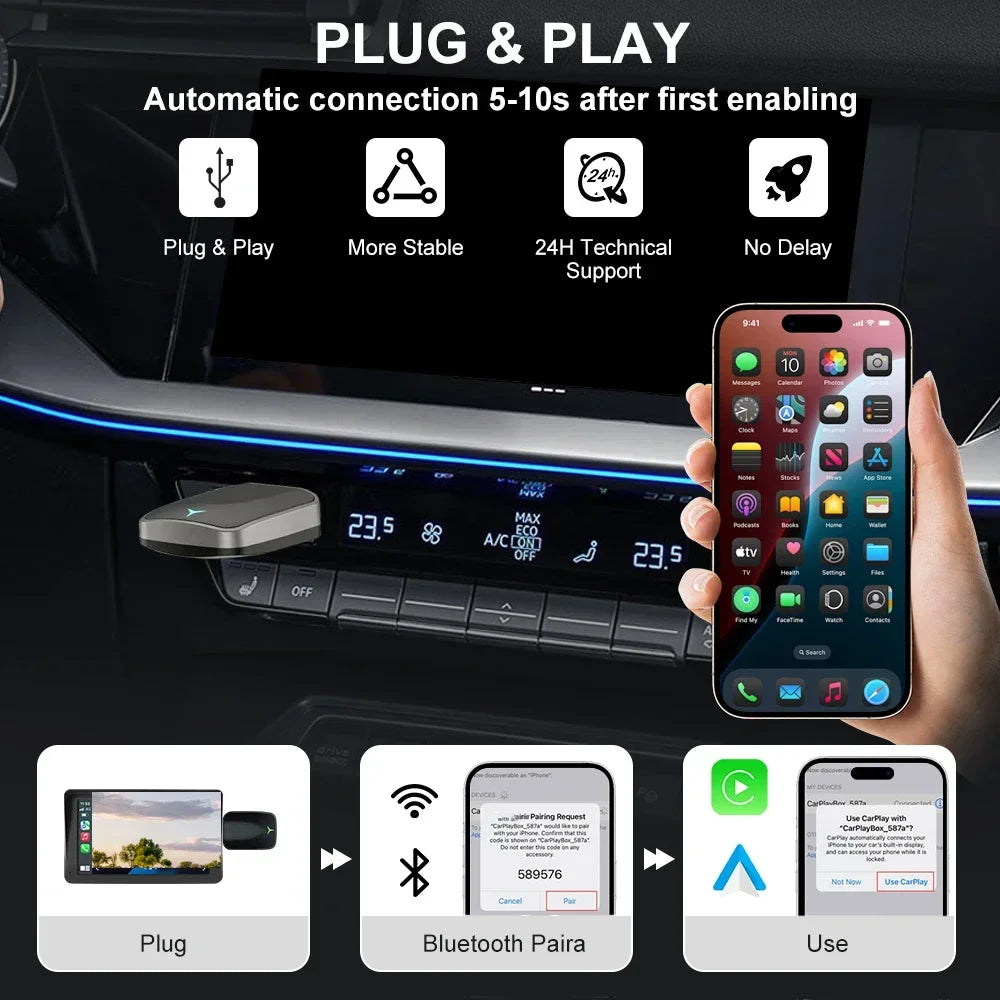2026 Adattatore wireless CarPlay Android Auto, accoppiamento rapido, connessione rapida